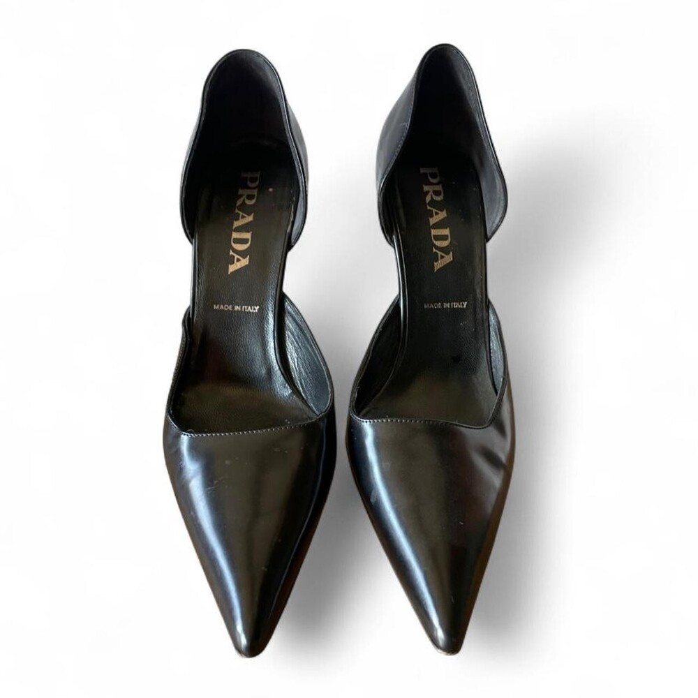 Vintage Prada Black Leather D’Orsay Pointed Pumps – 37.5